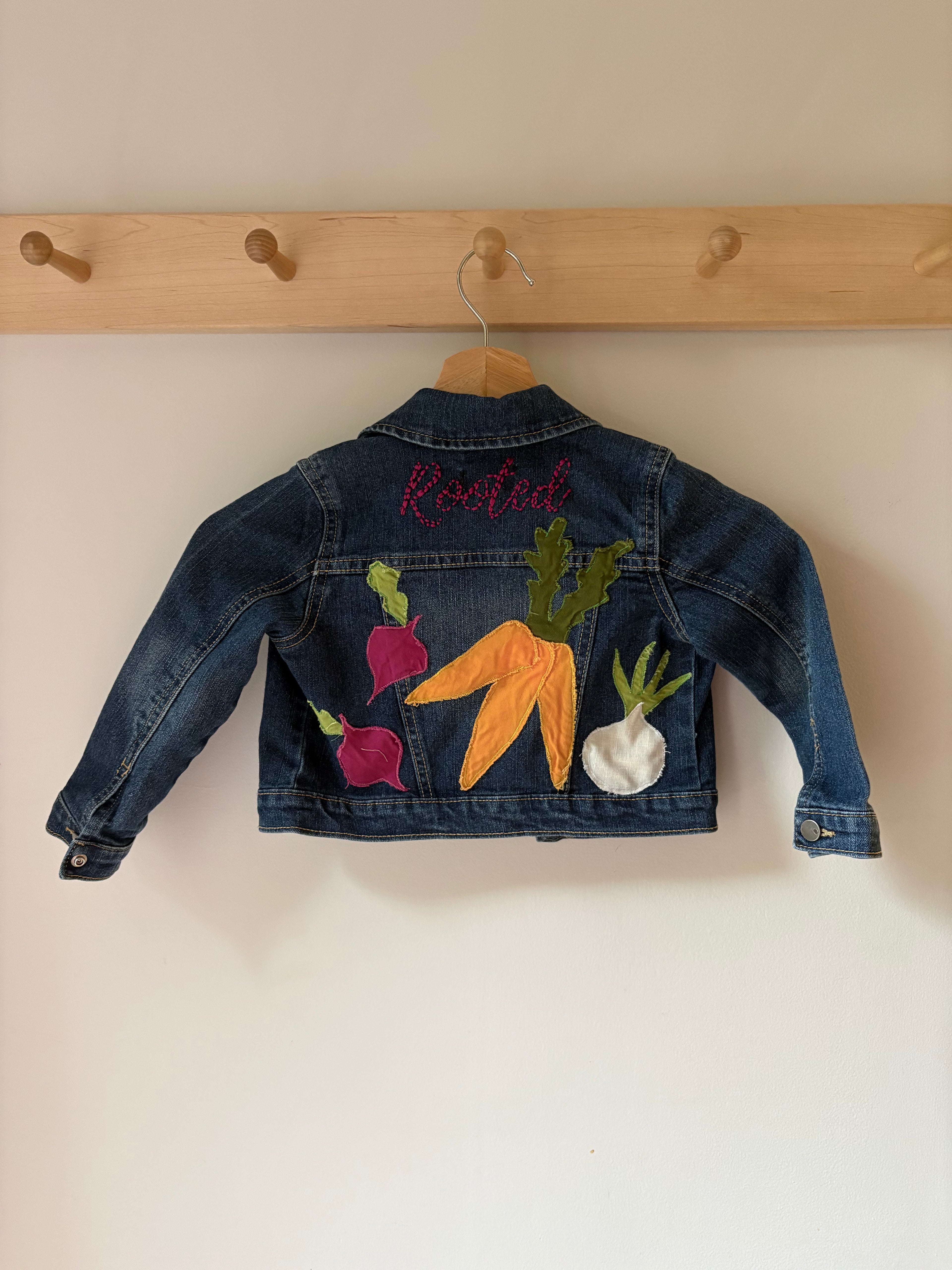 3T Rooted Appliquéd & Embroidered Upcycled Jean Jacket
