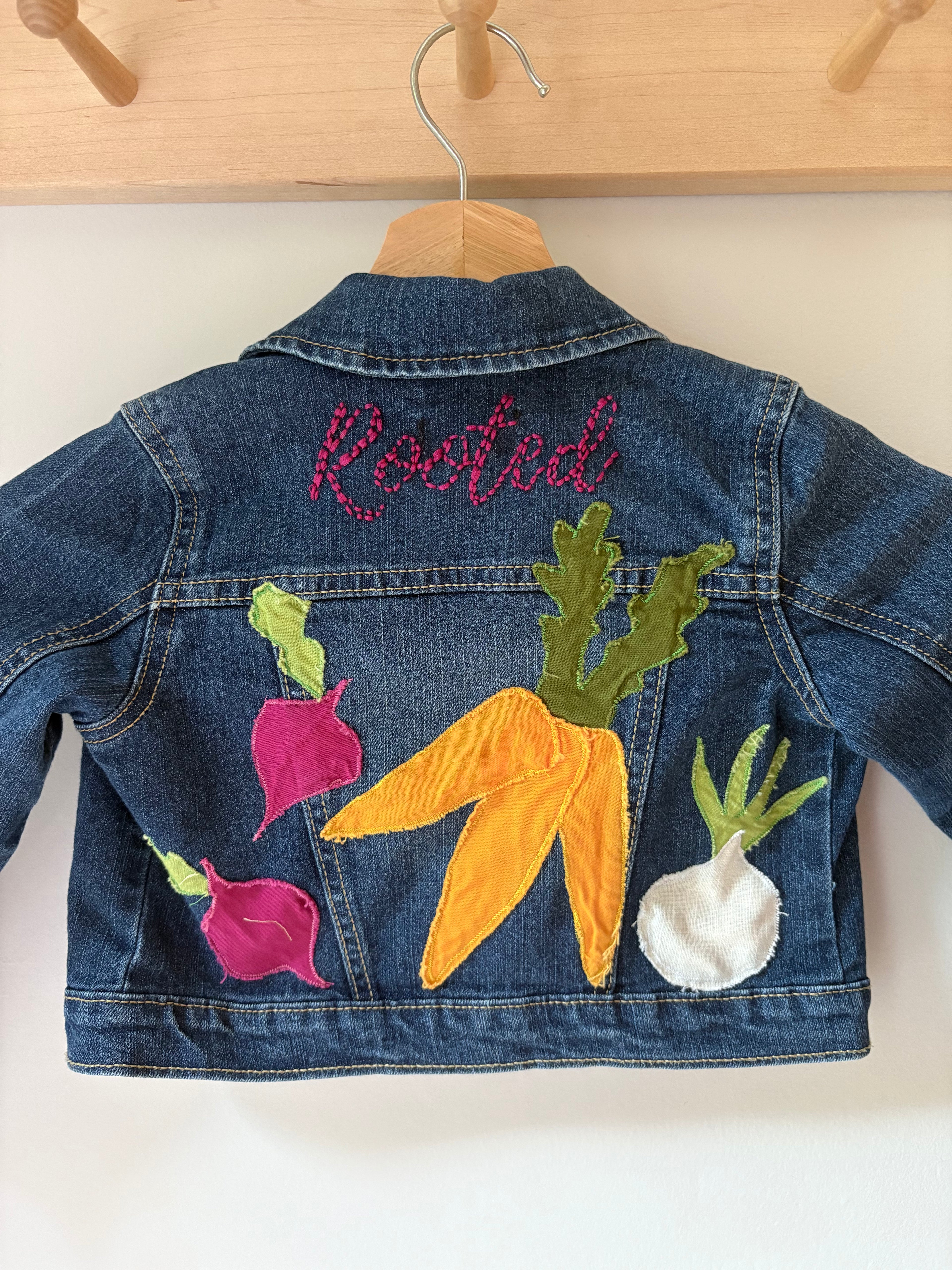 3T Rooted Appliquéd & Embroidered Upcycled Jean Jacket