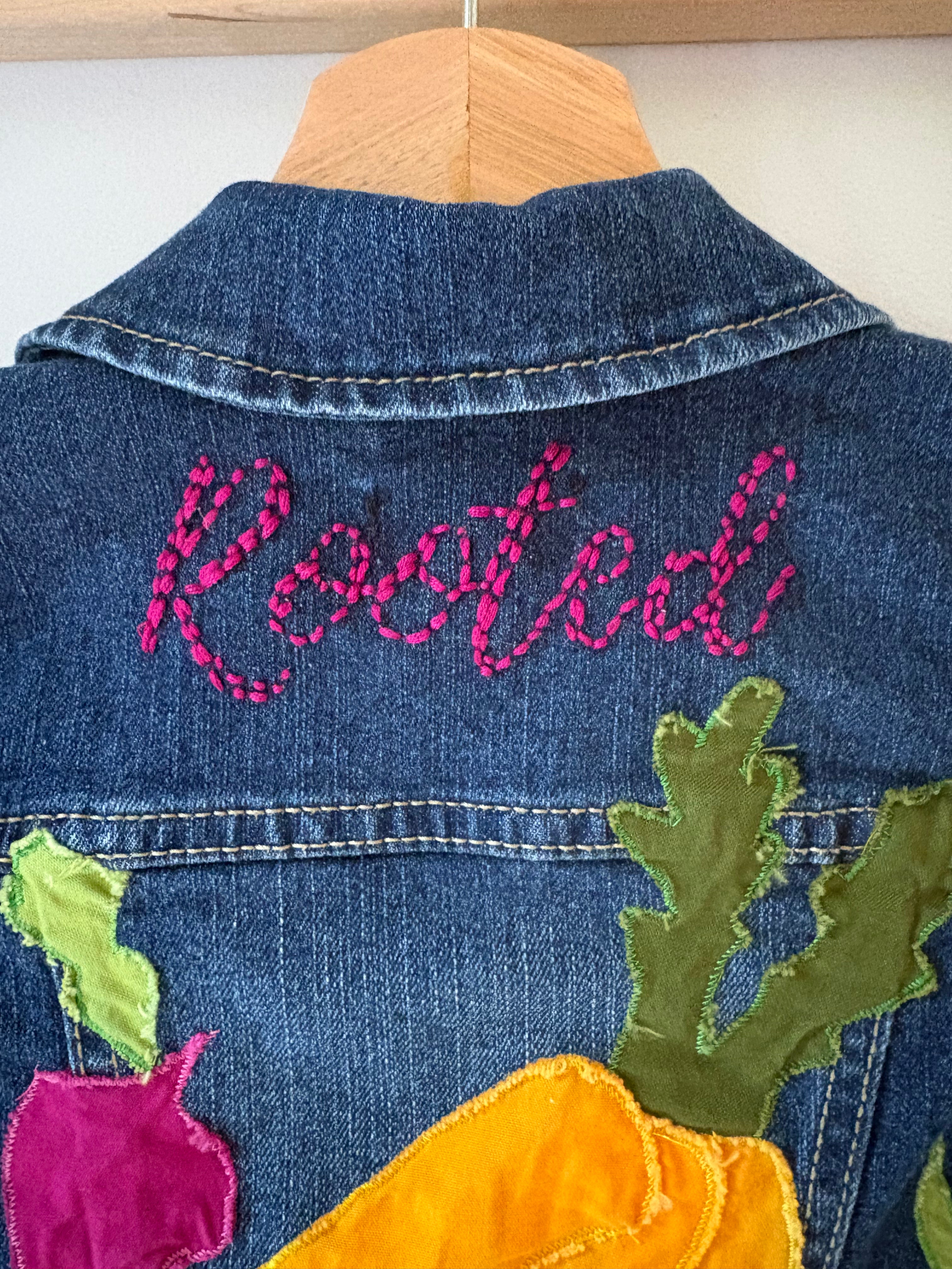 3T Rooted Appliquéd & Embroidered Upcycled Jean Jacket