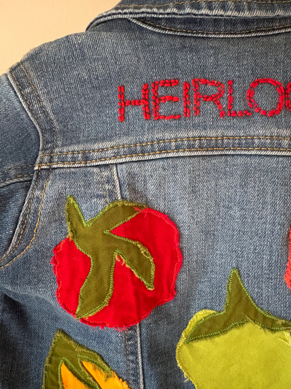 12-18M Heirloom Appliquéd & Embroidered Upcycled Jean Jacket
