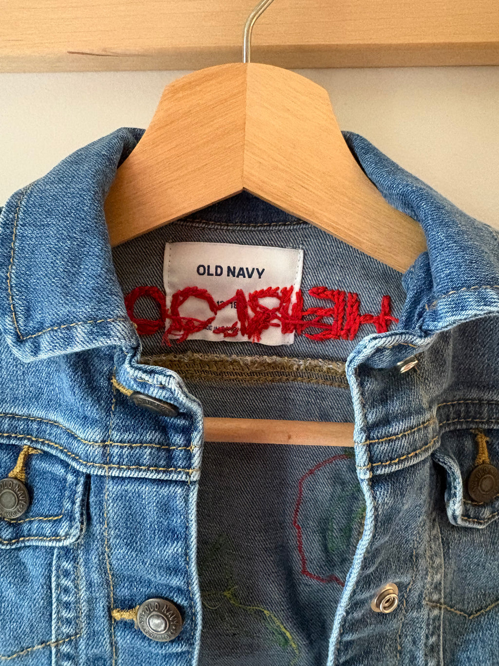 12-18M Heirloom Appliquéd & Embroidered Upcycled Jean Jacket